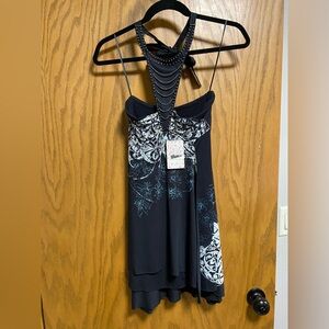 FREE PEOPLE BLACK HALTER DRESS W/STUDDED TIE DETAILS - SZ XS - NWT - $138